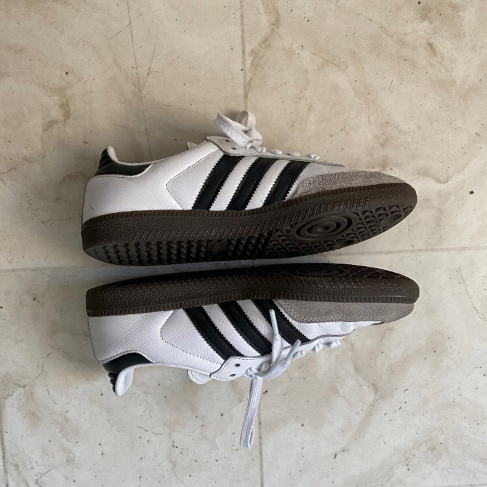 $100 Adidas Samba OG Black White Leather Grey Suede Sneakers Size 6.5 - Picture 3 of 13